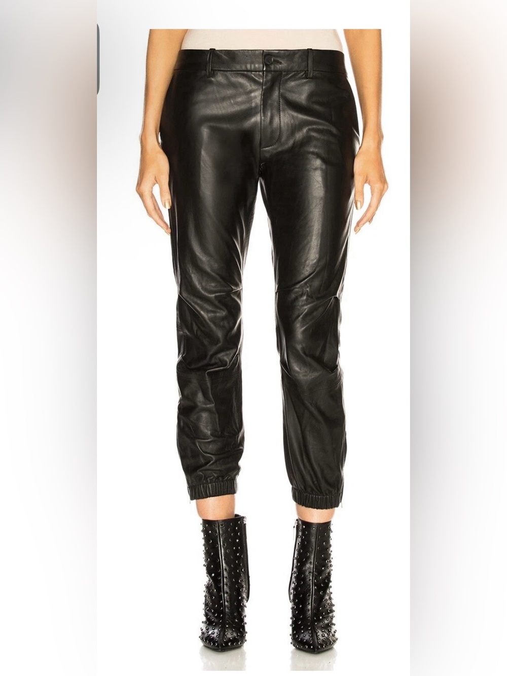 Nili Lotan Leather Cropped French Military Pant in black